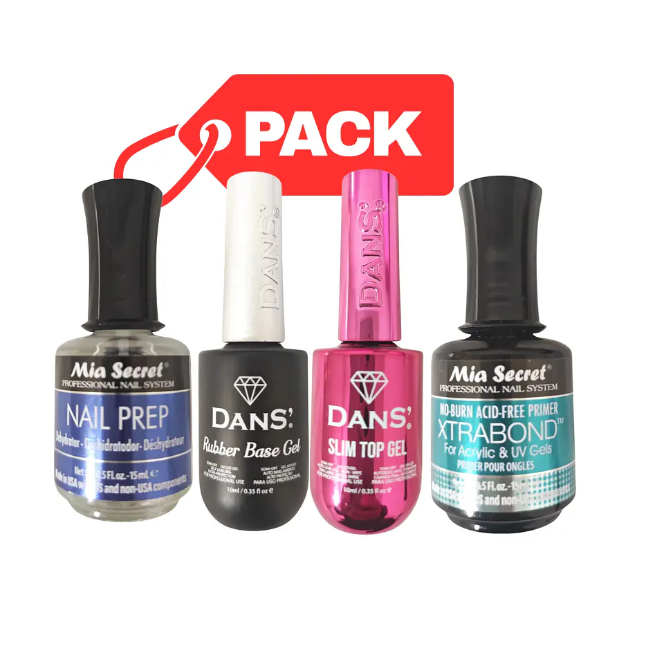 Xtrabond 15ml + Nail Prep 15ml + Base Rubber Clear 10ml + Slim Top 10ml 1