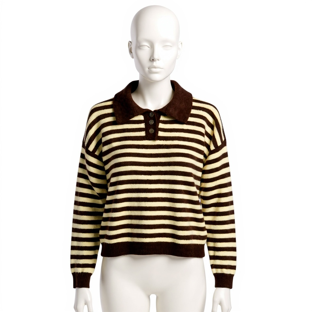 Polo listrado castanho e amarelo  1
