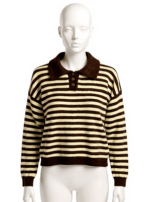 Polo listrado castanho e amarelo 