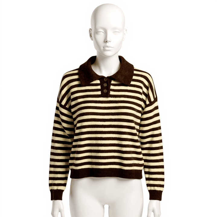 Polo listrado castanho e amarelo  1