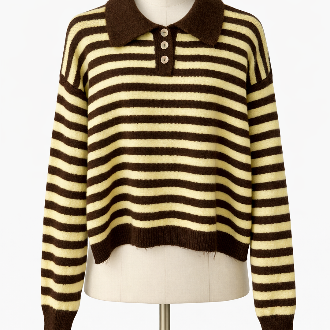 Polo listrado castanho e amarelo  2