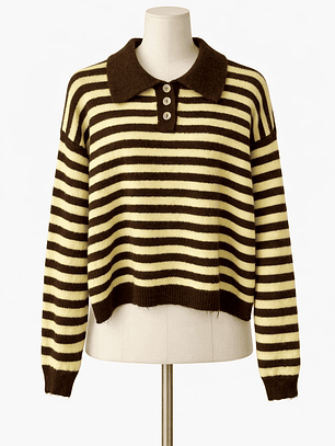 Polo listrado castanho e amarelo 