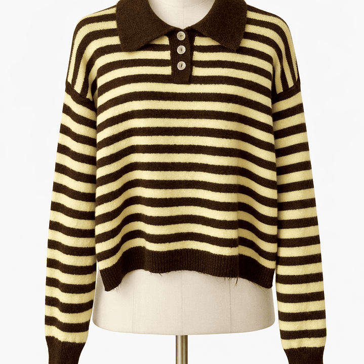 Polo listrado castanho e amarelo  2