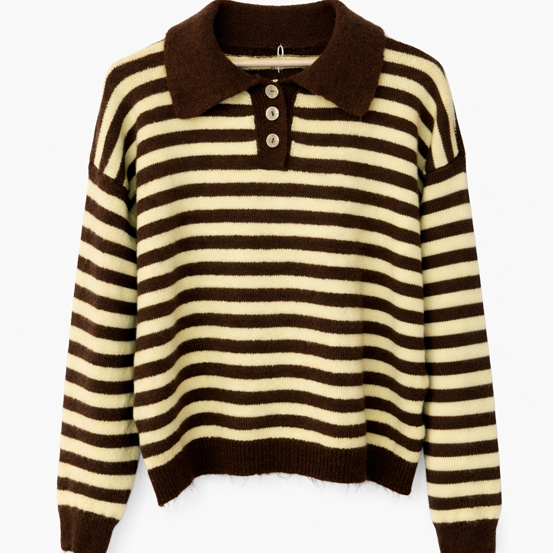 Polo listrado castanho e amarelo  3