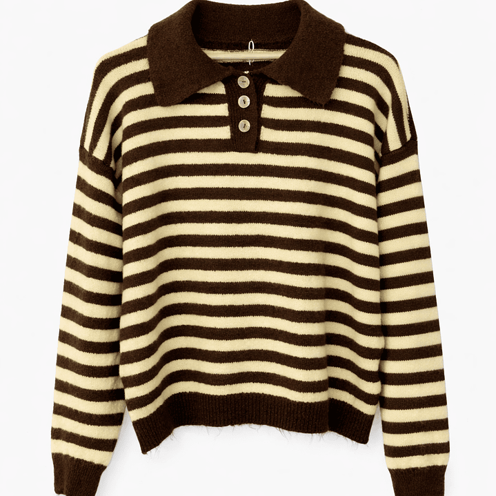 Polo listrado castanho e amarelo  3
