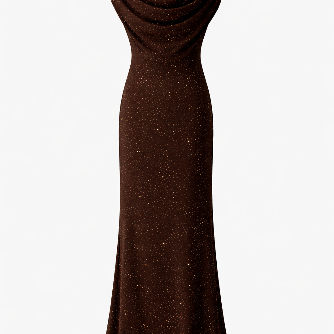 Vestido cumprido brilhante castanho  2