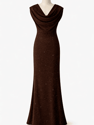 Vestido cumprido brilhante castanho 