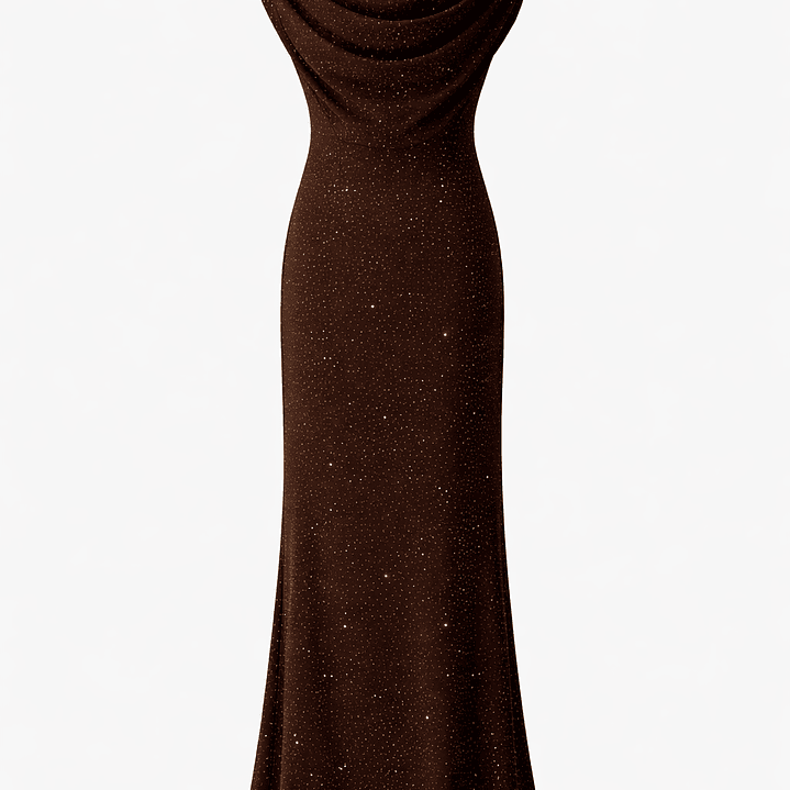 Vestido cumprido brilhante castanho  2