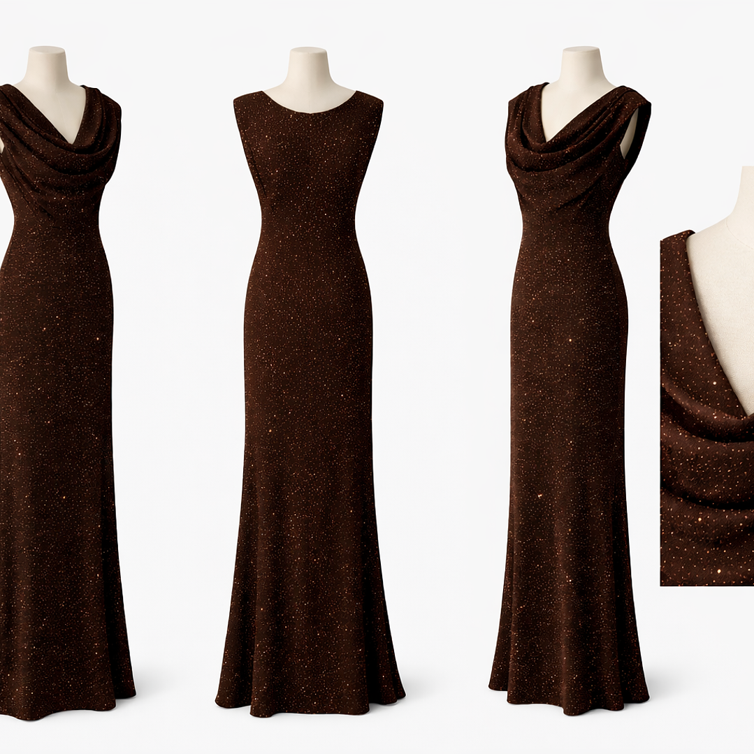 Vestido cumprido brilhante castanho  1