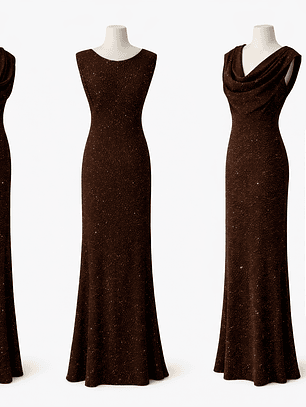 Vestido cumprido brilhante castanho 