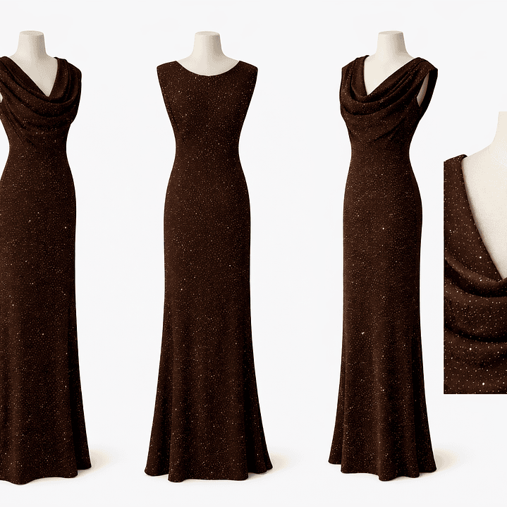 Vestido cumprido brilhante castanho  1