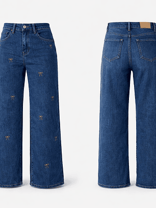 Calça WIDE LEG com laços bordados 