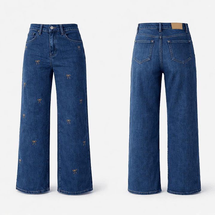 Calça WIDE LEG com laços bordados  1