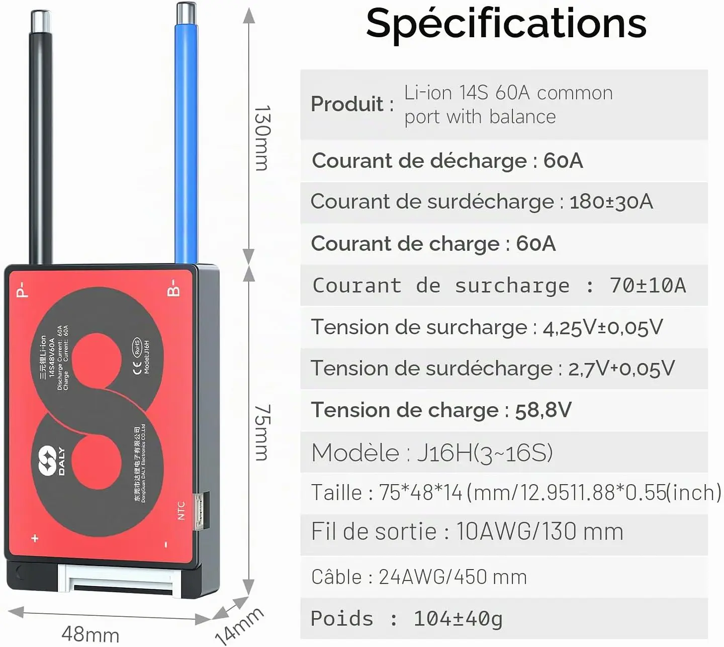 BMS 14S 52V 60A [DALY] Nouvelle generation 5