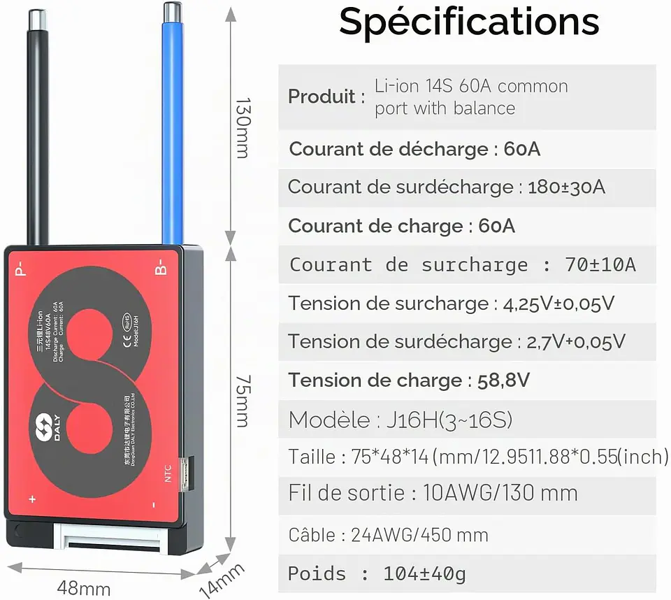 BMS 14S 52V 60A [DALY] Nouvelle generation 5