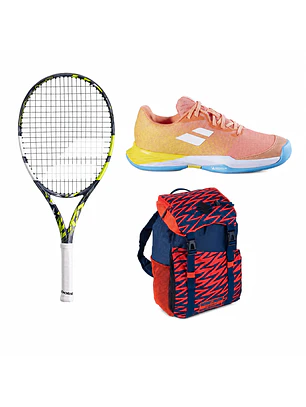 Pack Junior Babolat: Raqueta Pure Aero Jr 25 + Mochila Classic + Zapatillas Jet Mach 3