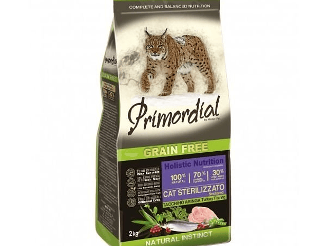 Primordial Sem Cereais Perú & Arenque p/ Gato Esterilizado 2Kg