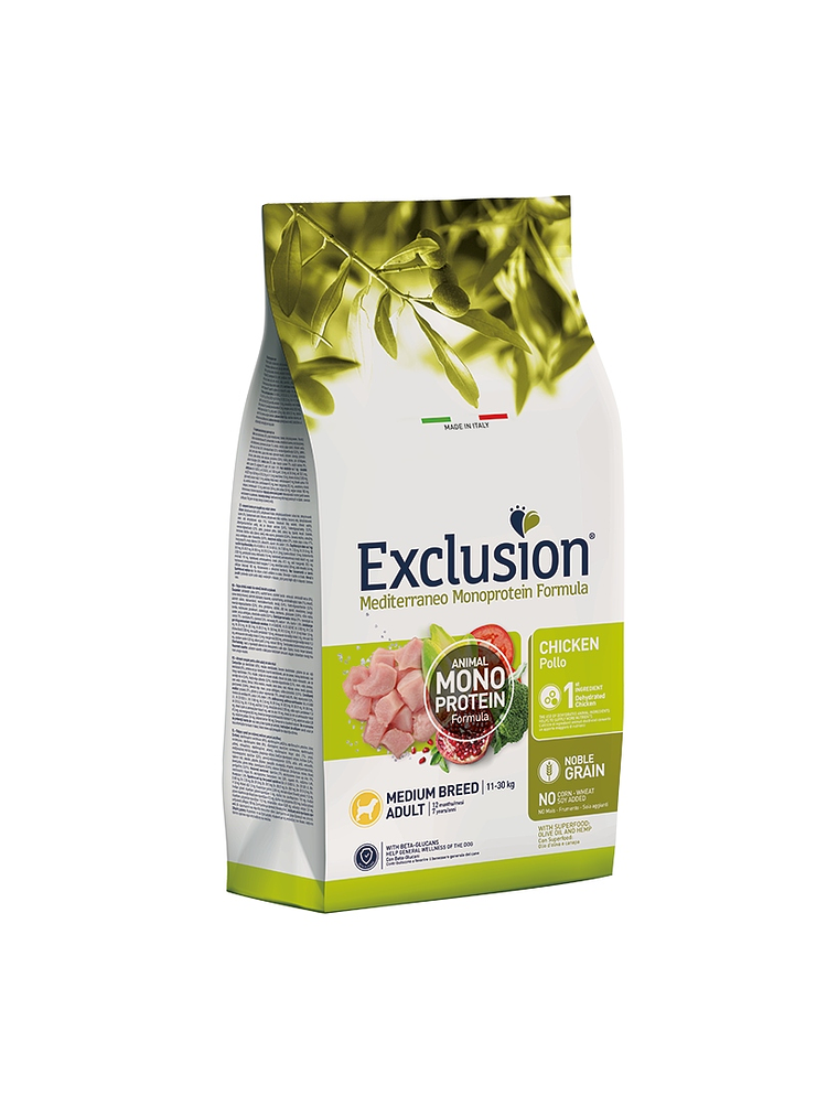 Exclusion Noble Grain Adulto Frango Raça Média 12Kg 1