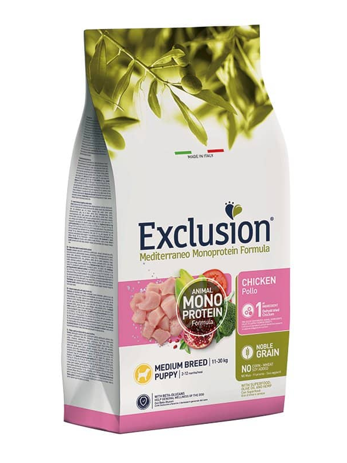 Exclusion Noble Grain Frango Cachorro Raça Média 12Kg 1