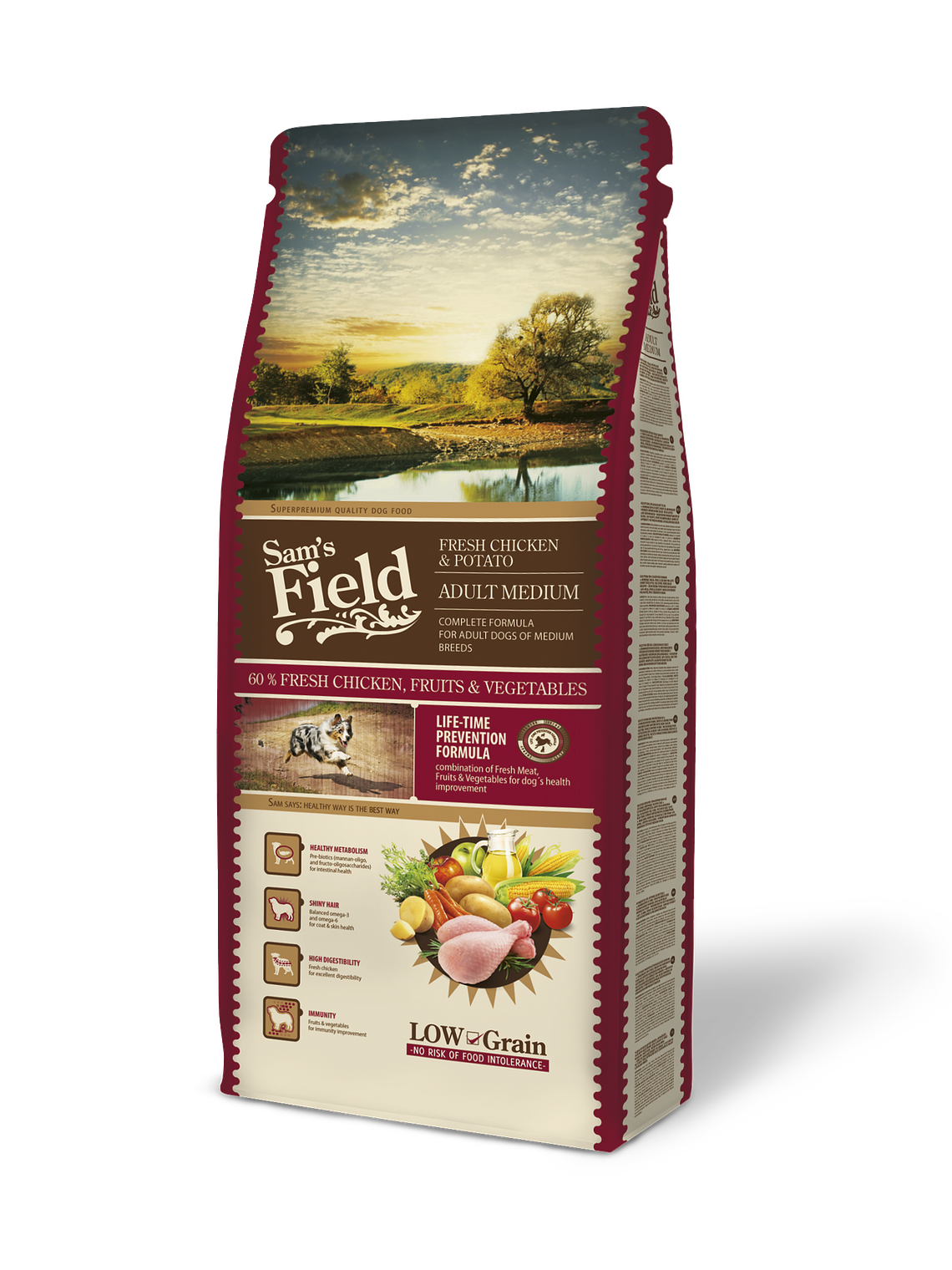 Sam's Field Low Grain Frango e Batata Adulto Médio 13Kg 1