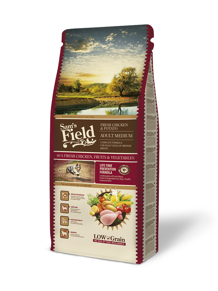 Sam's Field Low Grain Frango e Batata Adulto Médio 13Kg 1