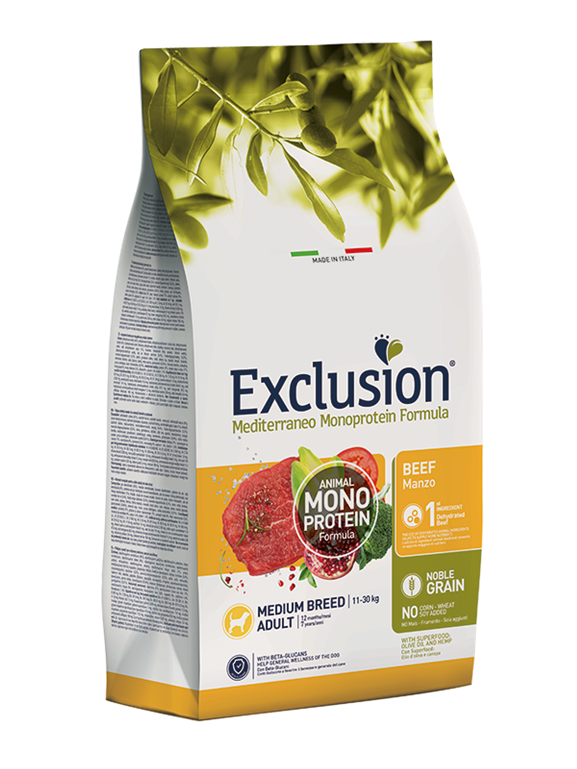 Exclusion Noble Grain Adulto Beef Raça Média 12Kg  1