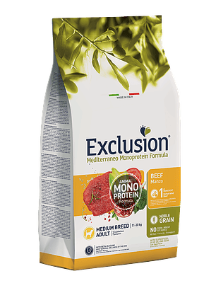 Exclusion Noble Grain Adulto Beef Raça Média 12Kg 