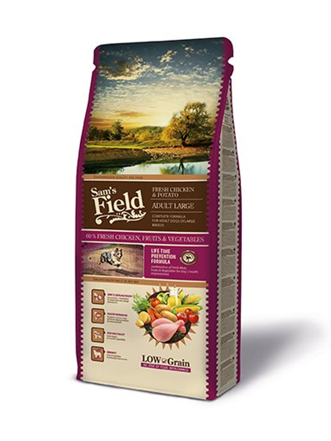 Sam's Field Low Grain Frango & Batata Adulto Grande 13Kg 1