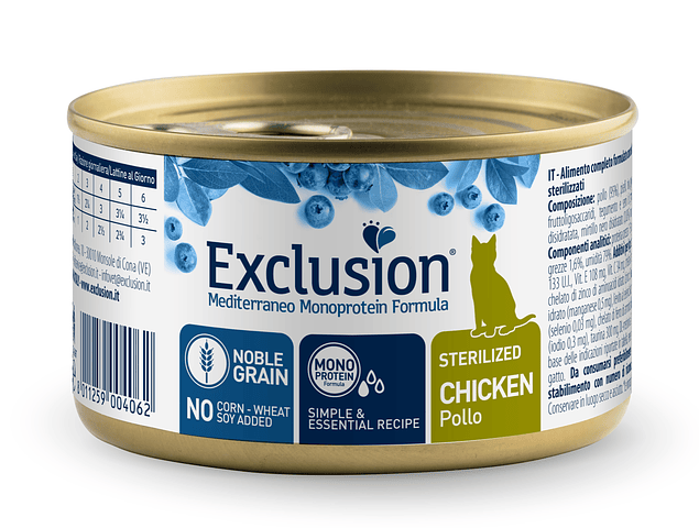 Lata Exclusion Noble Grain Frango Gato Esterilizado 85gr