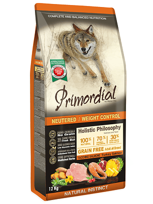 Primordial Sem Cereais Adulto Cão Esterilizado/Controlo de peso 12 kg