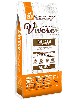 Vivere low grain cão adulto raça grande búfalo 12Kg