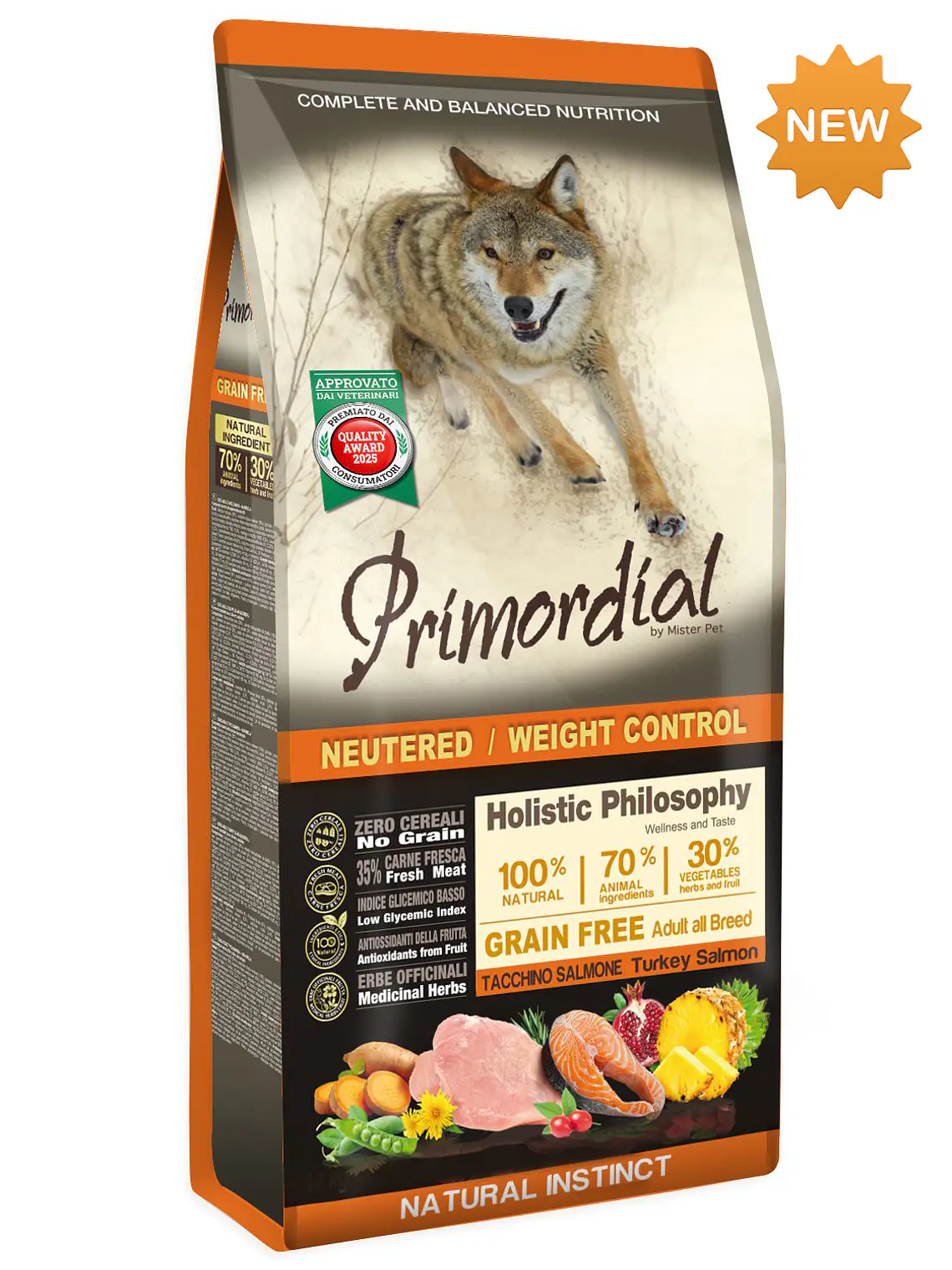 Ração Para Cães Adultos Primordial Sem Cereais Esterilizado/Controlo de peso 12Kg 1