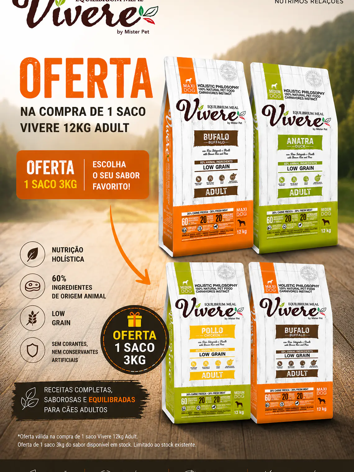 Vivere low grain cão adulto médio pato 12Kg  2