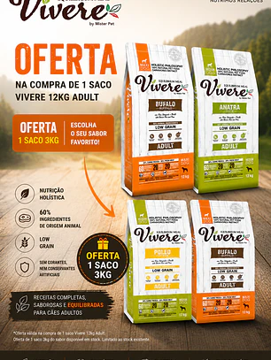 Vivere low grain cão adulto médio pato 12Kg 