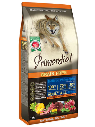 Ração Para Cães Adultos Primordial Sem Cereais Borrego & Atum 12Kg