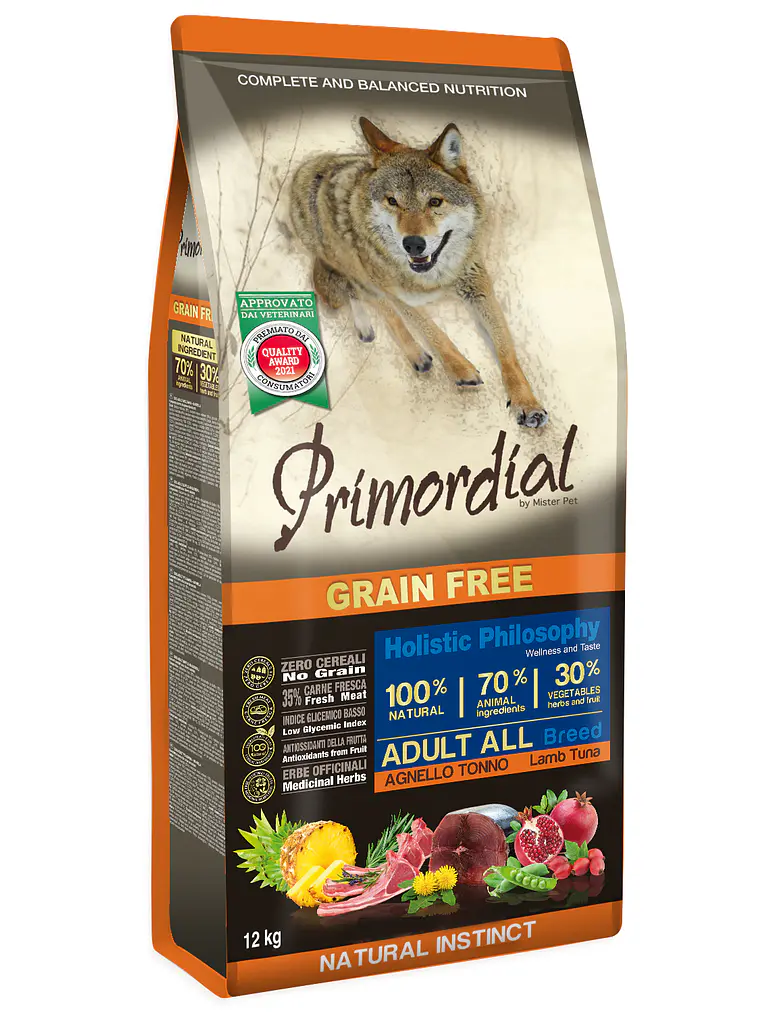 Ração Para Cães Adultos Primordial Sem Cereais Borrego & Atum 12Kg 1