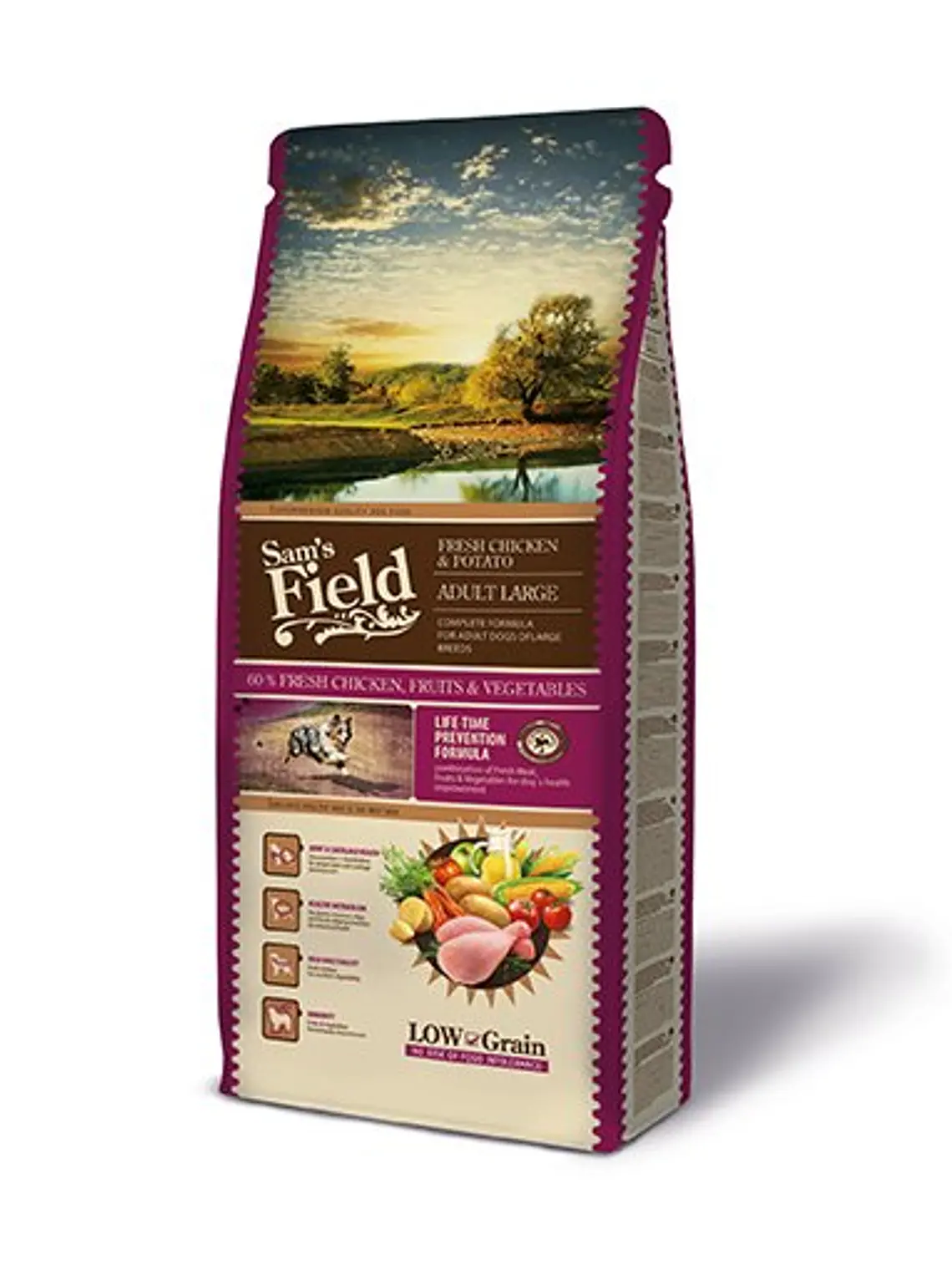 Sam's Field Ração Cão Adulto Para Raças Grandes Low Grain Frango & Batata 13Kg + 2Kg  2