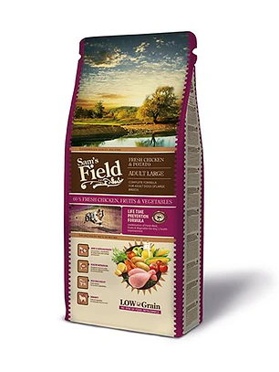 Sam's Field Ração Cão Adulto Para Raças Grandes Low Grain Frango & Batata 13Kg + 2Kg 