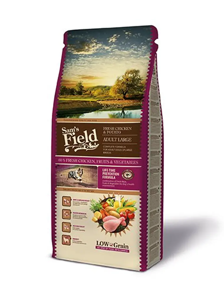 Sam's Field Ração Cão Adulto Para Raças Grandes Low Grain Frango & Batata 13Kg + 2Kg  2
