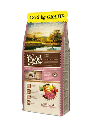 Sam's Field Low Grain Adult Dog Hypoallergenic Lamb Light & Senior 13 kg + 2 kg Grátis