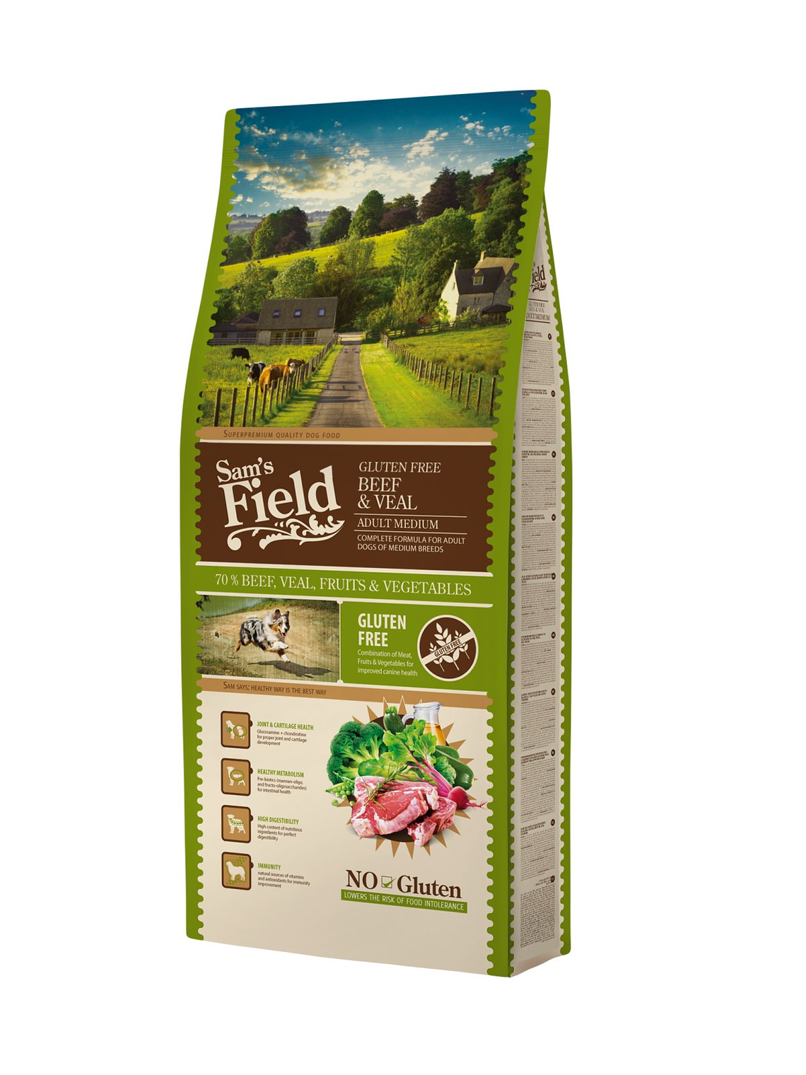 Sam's Field Glúten Free Bovino & Vitela Adulto Médio 13Kg 1