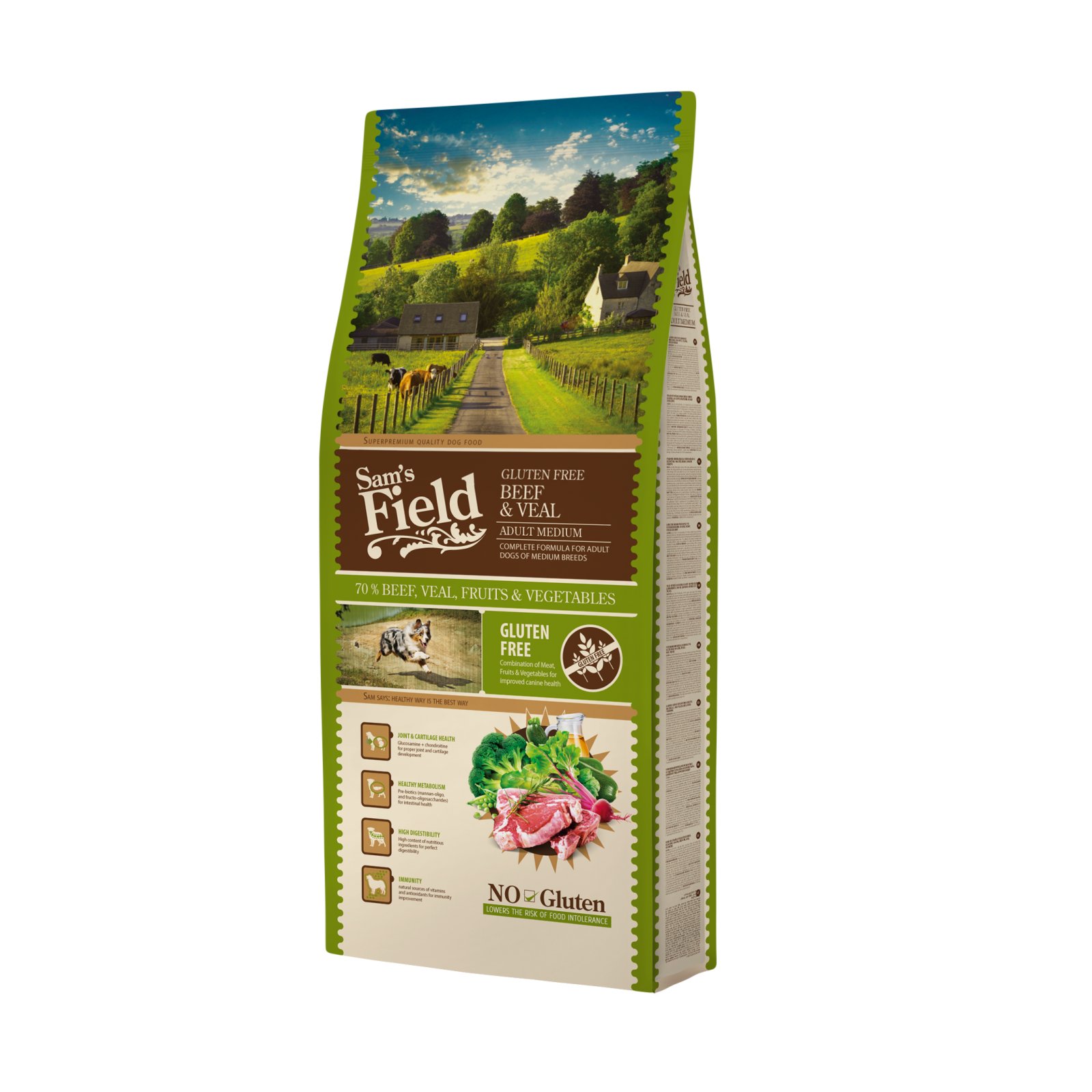 Sam`s Field Sam's Field Glúten Free Bovino & Vitela Adulto Médio 13Kg