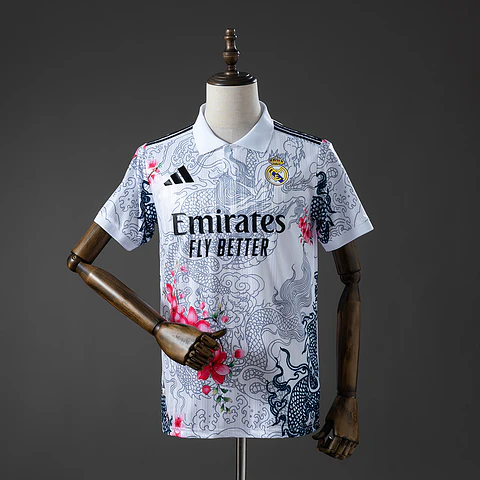 2025-26 Real Madrid White/Black Dragon Jersey