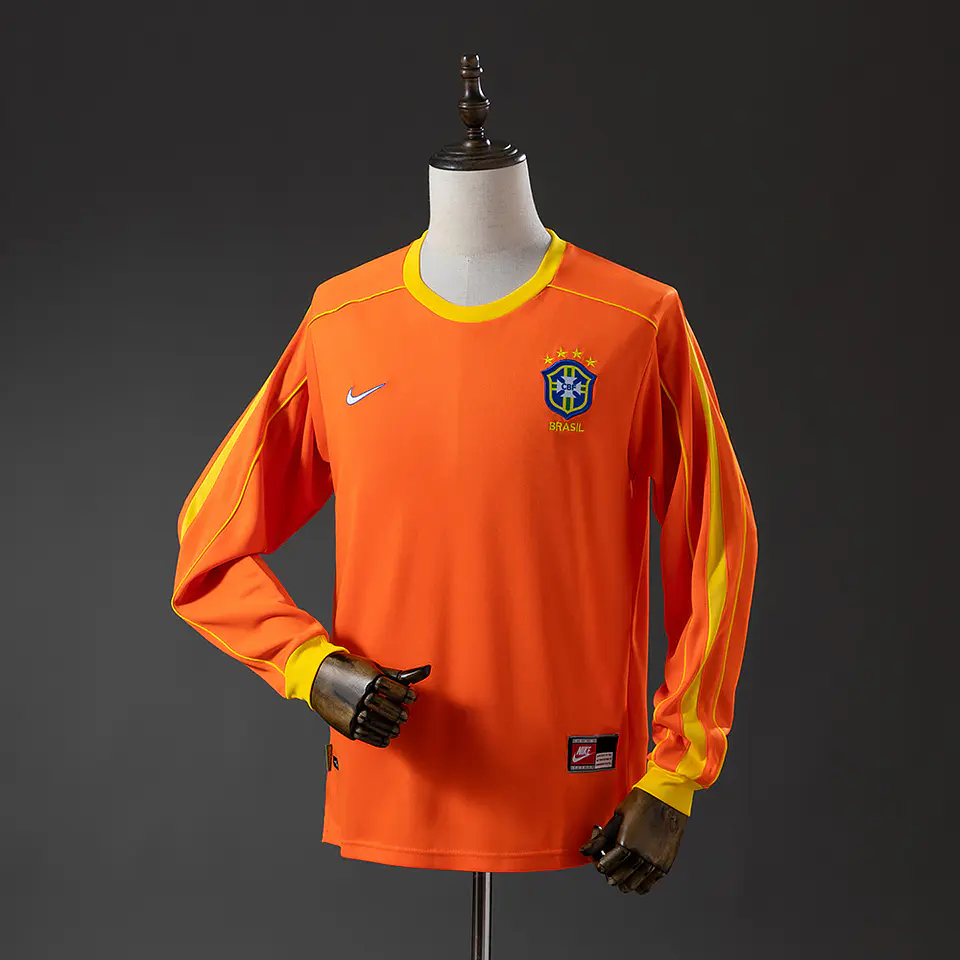 1998 Brazil Orange Long Sleeve Goalkeeper Jersey 1