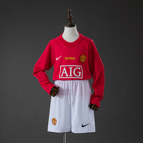 2007-08 Manchester United Home Long Sleeve Kids Kit