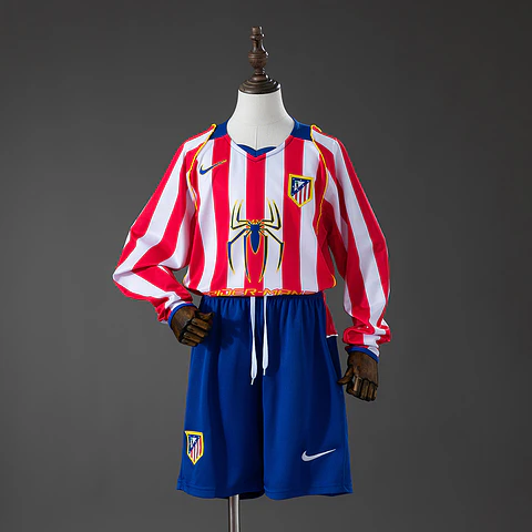 2004-05 Atletico Madrid Home Long Sleeve Kids Kit