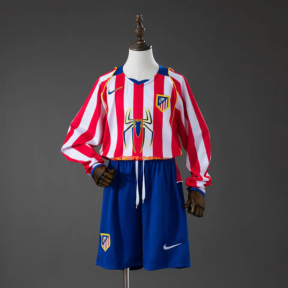 2004-05 Atletico Madrid Home Long Sleeve Kids Kit 1