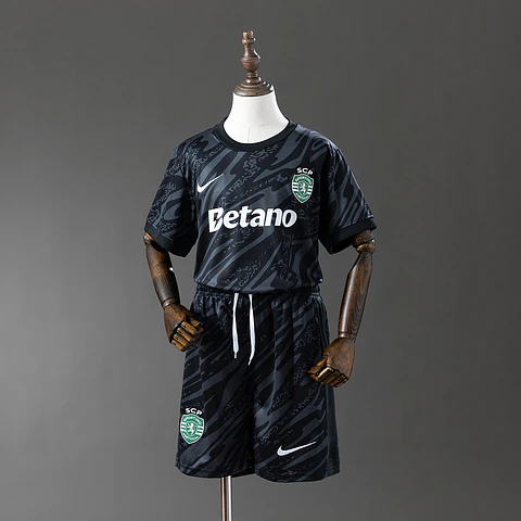2025-26 Sporting Lisbon Black Goalkeeper Kids Kit