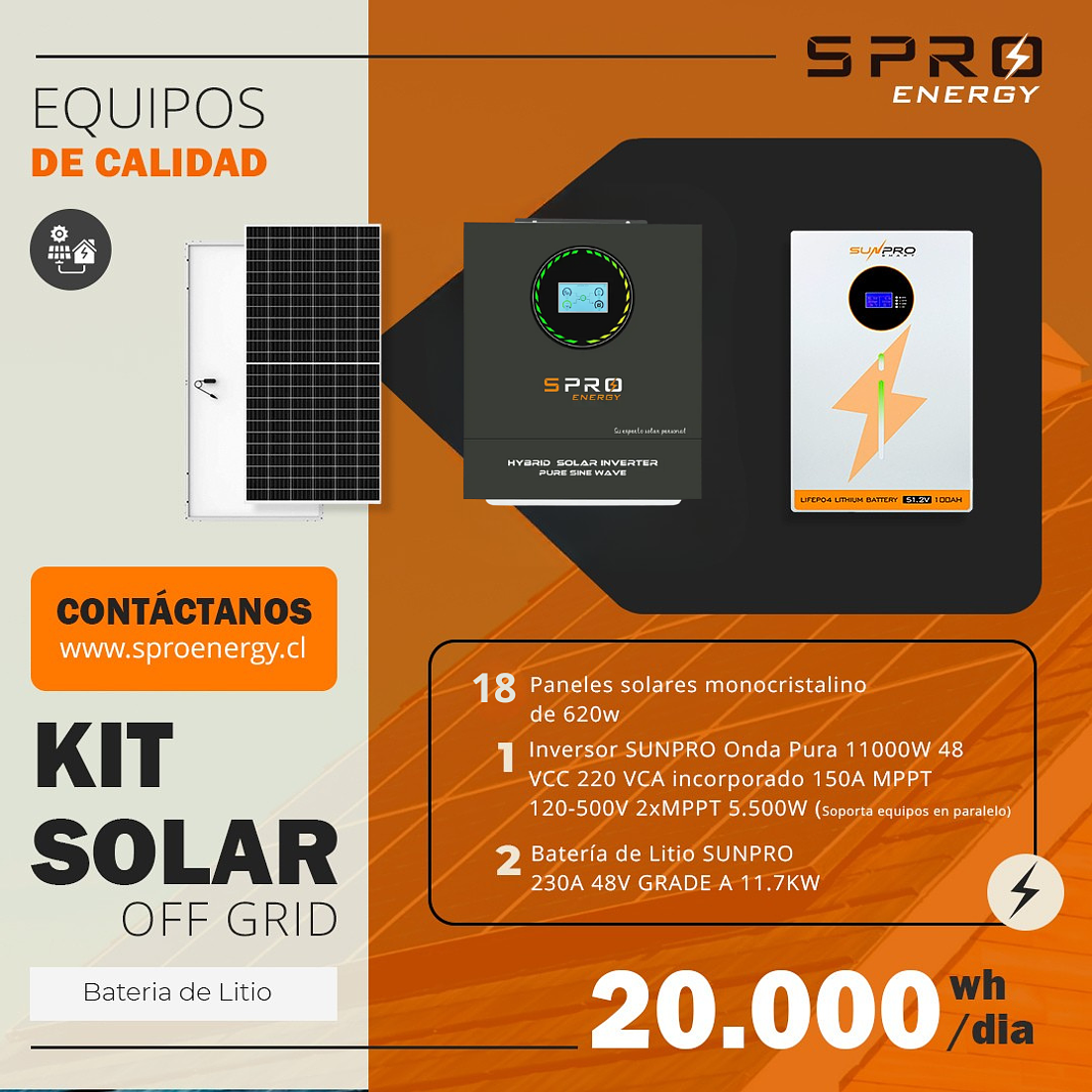 KIT DE ENERGIA SOLAR 20.000WH/DIA (MPPT) LITIO 1