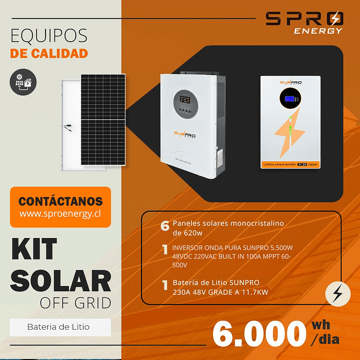 KIT DE ENERGIA SOLAR 6.000WH/DIA (MPPT) LITIO 1